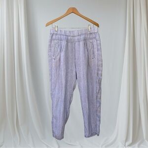 Anthropologie Hei Hei Blue & White Linen Striped Relaxed Crop Pants Sz M